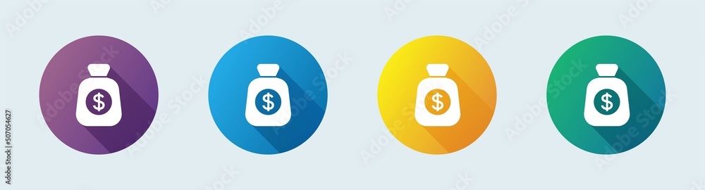 Money bag vector icon set in flat design style. Coin sack sign business concept. Money bag vector icon set in flat design style. Coin sack sign business concept.