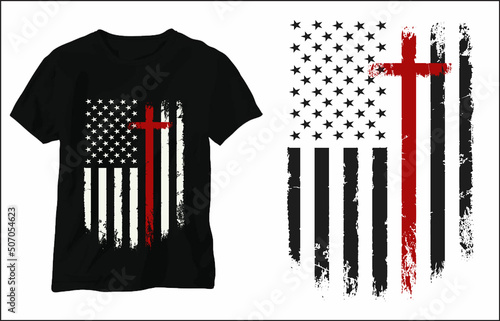 USA Flag Cross T-Shirt Design