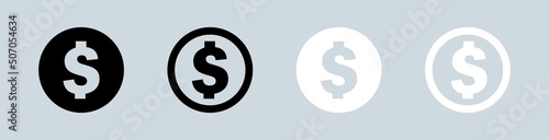 Dollar bill icon set in circle black and white colors. American currency vector icon.