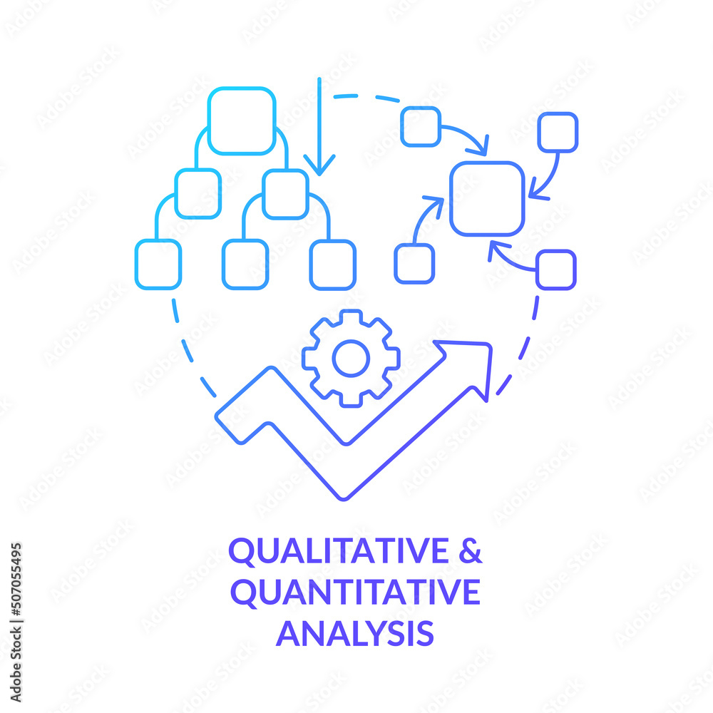 Qualitative and quantitative analysis blue gradient concept icon. Risk management process abstract idea thin line illustration. Mixed method. Isolated outline drawing. Myriad Pro-Bold font used Qualitative and quantitative analysis blue gradient concept icon. Risk management process abstract idea thin line illustration. Mixed method. Isolated outline drawing. Myriad Pro-Bold font used