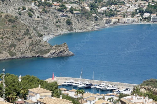 Top view of the Marina del Este marina on the Mediterranean coast of Almuñecar (Spain)