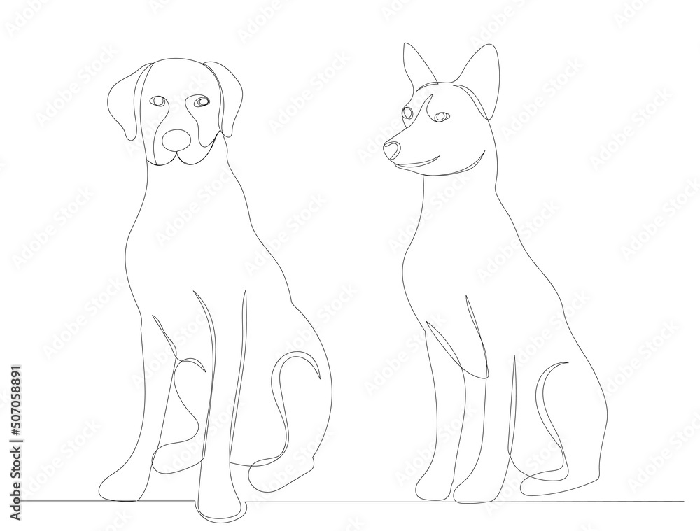 dogs sitting one continuous line drawing, sketch, isolated, vector dogs sitting one continuous line drawing, sketch, isolated, vector