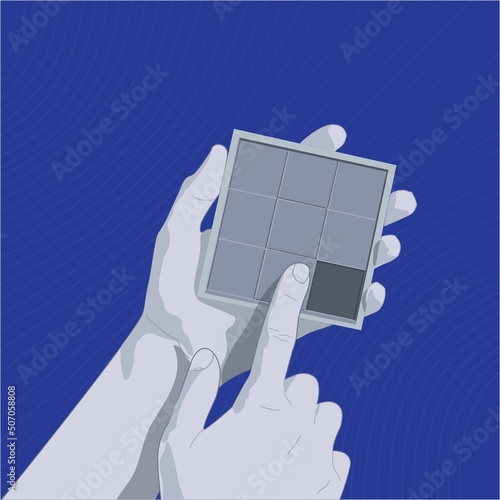 Hands holding slide puzzle Game Vector 