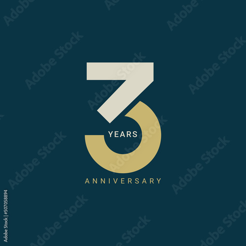 3 Year Anniversary Logo, Golden Color, Vector Template Design element for birthday, invitation, wedding, jubilee and greeting card illustration.