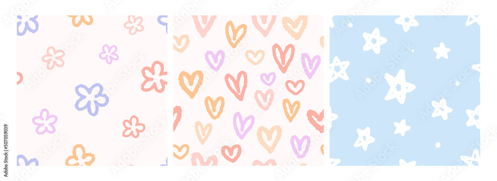 Gender-Neutral Nursery Cute Seamless Pattern Boho Warm Hearts, Stars and Flowers Colorful Gender-Neutral Nursery Cute Seamless Pattern Boho Warm Hearts, Stars and Flowers Colorful