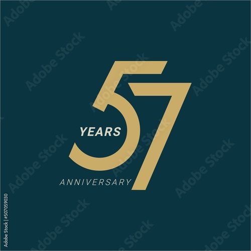 57 Year Anniversary Logo, Golden Color, Vector Template Design element for birthday, invitation, wedding, jubilee and greeting card illustration. photo