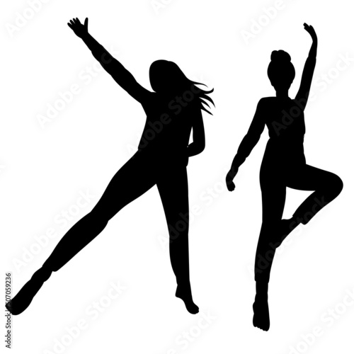 girl jumping silhouette on white background, isolated