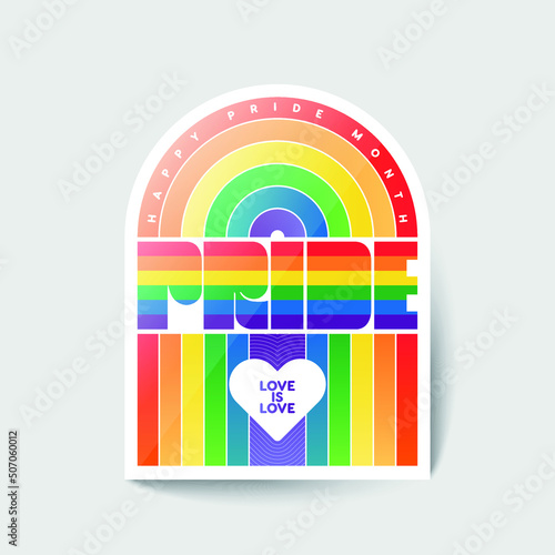 Pride LGBTQ+ icon set, LGBTQ+ related symbols set in rainbow colors: Pride Flag, Heart, Peace, Rainbow, Love, Support, Freedom Symbols. Gay Pride Month. Flat design signs isolated on white background