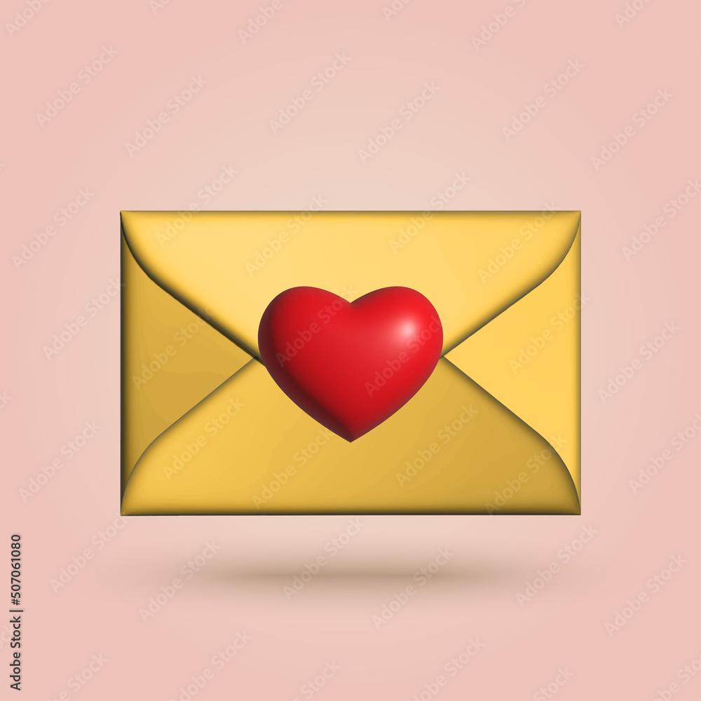 3d mail envelope letter with red heart. Vector 3d mail envelope letter with red heart. Vector