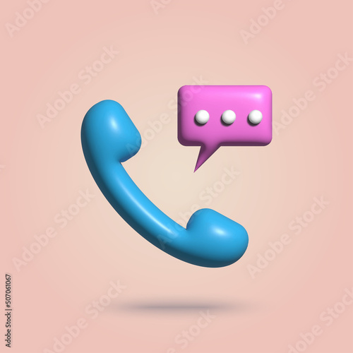 3d phone handset with speech bubble. Vector