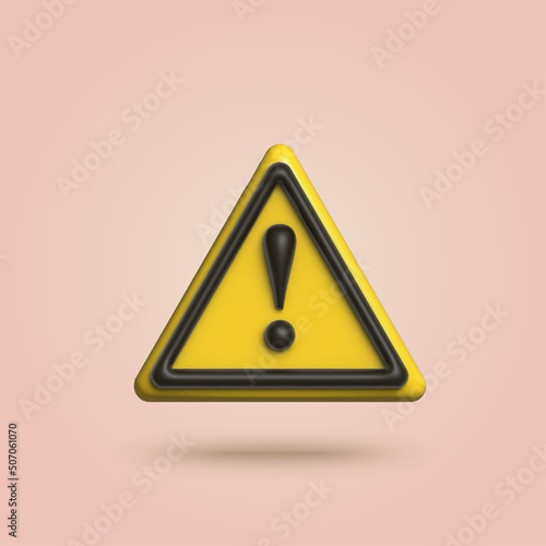 3d realistic yellow triangle warning sign front view. Vector