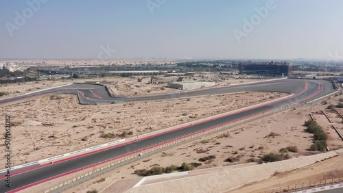 Aerial view of Dubai Autodrome race track, wavy corners, turns photo