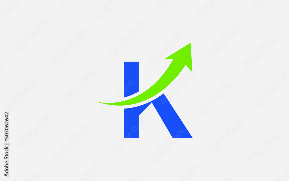 Growth arrow icon and financial logo design vector with the letters and alphabets K Growth arrow icon and financial logo design vector with the letters and alphabets K