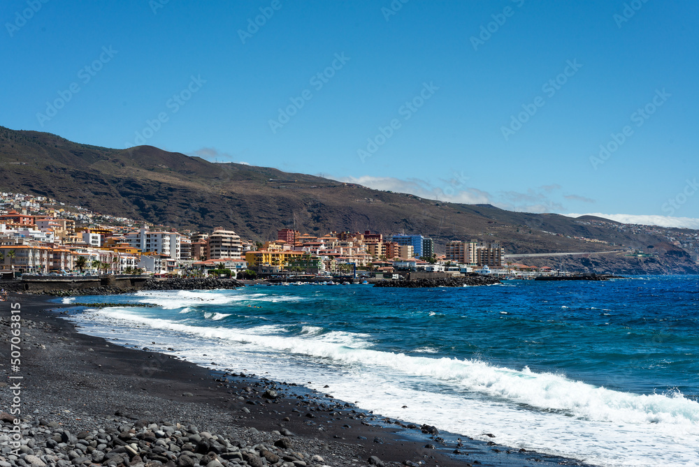 La Candelaria city with its beaches and city on a sunny day.Tenerife. Canary Islands.