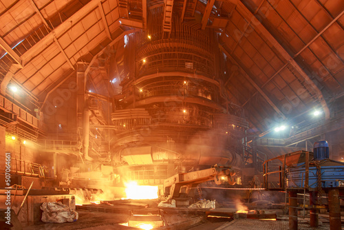 Canvas Print Blast furnace workshop at steel mill.