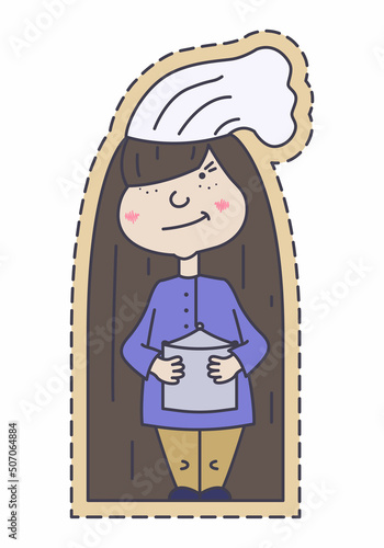 Cute funny chef cook girl character sticker.