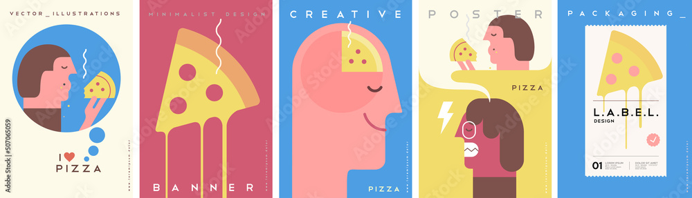 Pizza. Hunger. Fast food. Hungry and angry. Set of vector illustrations. Simple, modern style. Background for label. cover, poster, animation. Pizza. Hunger. Fast food. Hungry and angry. Set of vector illustrations. Simple, modern style. Background for label. cover, poster, animation.