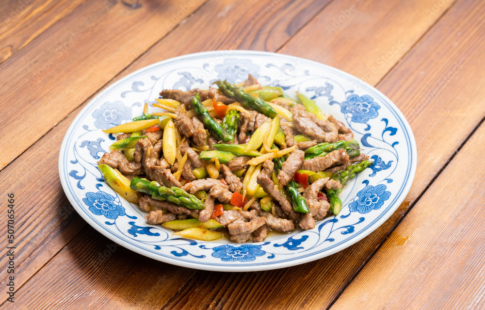 Special Chinese Sichuan Stir-Fried Vegetables, Asparagus, Stir-fried Beef and Ingredients Special Chinese Sichuan Stir-Fried Vegetables, Asparagus, Stir-fried Beef and Ingredients