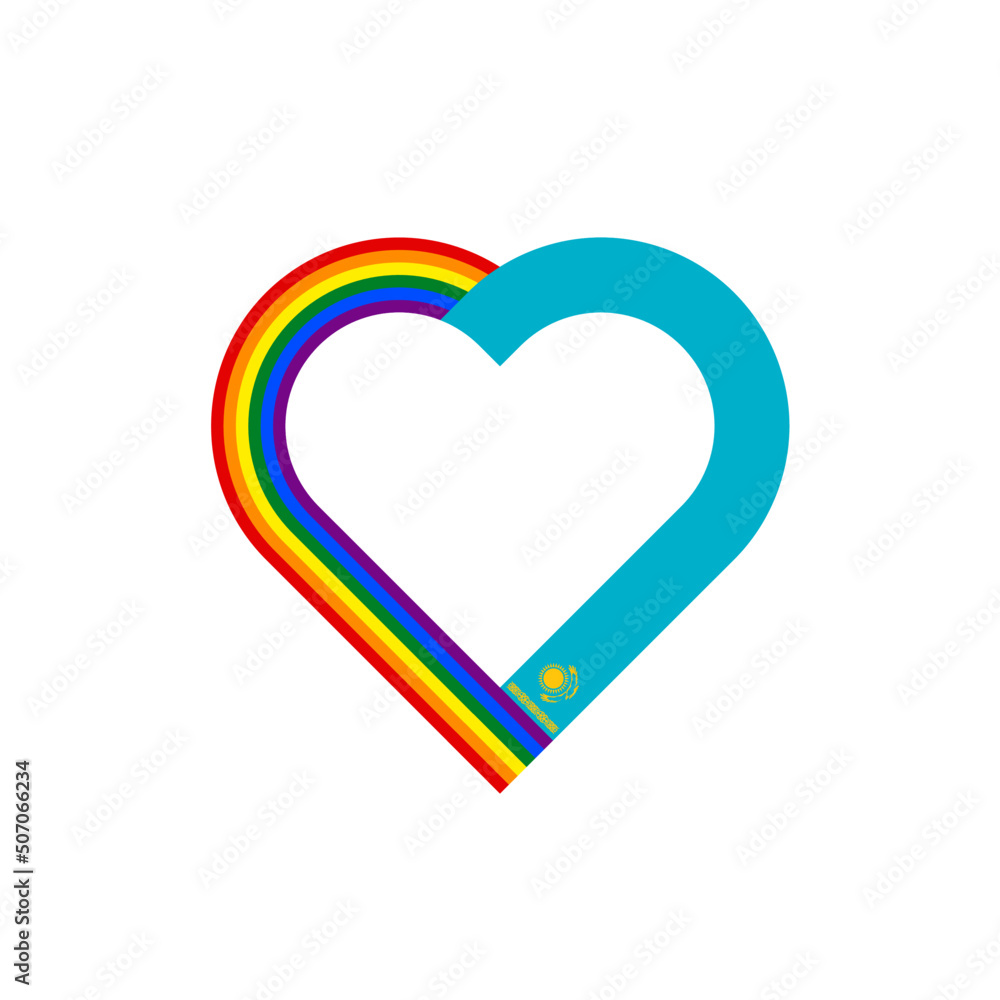 unity concept. heart ribbon icon of rainbow and kazakhstan flags. vector illustration isolated on white background unity concept. heart ribbon icon of rainbow and kazakhstan flags. vector illustration isolated on white background