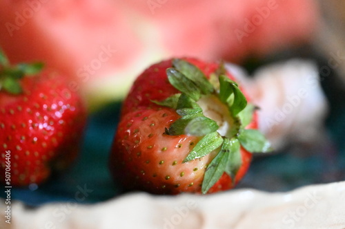 Canvas Print Strawberry with green peduncle