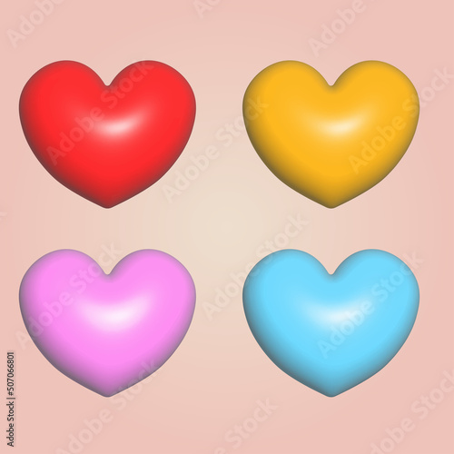 3d cartoon style colorful hearts. Vector