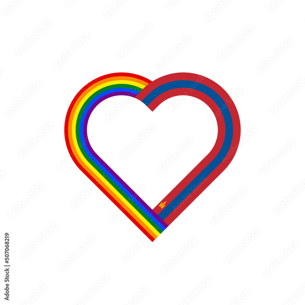 unity concept. heart ribbon icon of rainbow and mongolia flags. vector illustration isolated on white background