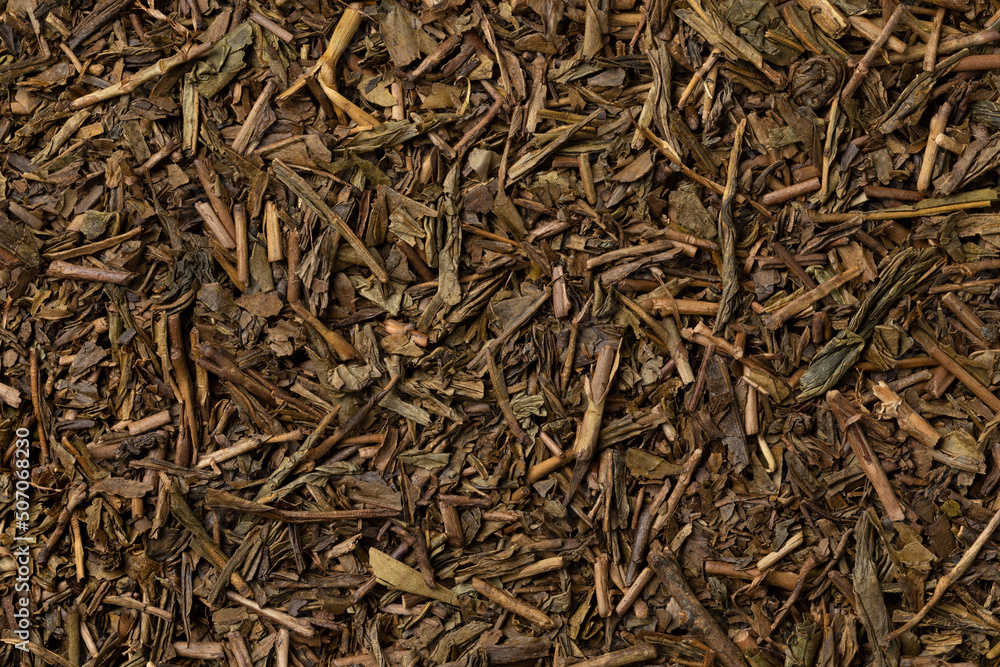Bancha Houji Cha, Japanese tea close up full frame as background Bancha Houji Cha, Japanese tea close up full frame as background