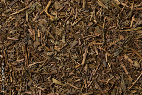 Bancha Houji Cha, Japanese tea close up full frame as background