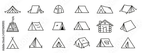 Icon set of tent in trendy line style. photo