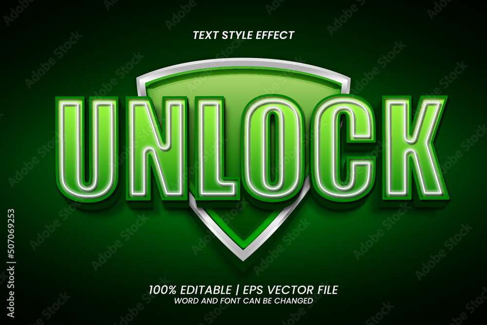 Green Unlock editable text effect 3D style Green Unlock editable text effect 3D style