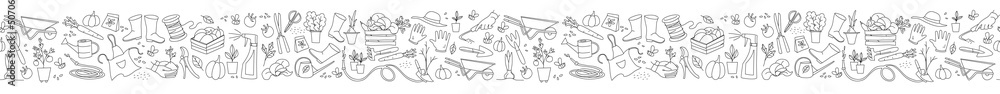 Obraz premium Gardening, preparing spring season, seedlings, growing farm vegetables, garden tools