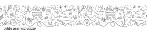 Gardening, preparing spring season, seedlings, growing farm vegetables, garden tools
