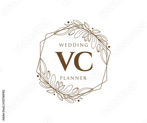 VC Initials letter Wedding monogram logos collection, hand drawn modern minimalistic and floral templates for Invitation cards, Save the Date, elegant identity for restaurant, boutique, cafe in vector