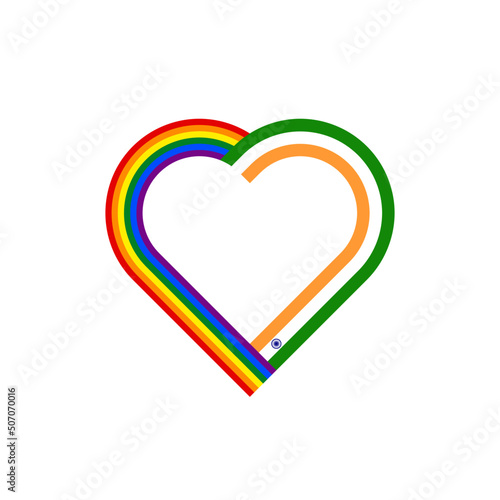 unity concept. heart ribbon icon of rainbow and india flags. vector illustration isolated on white background
