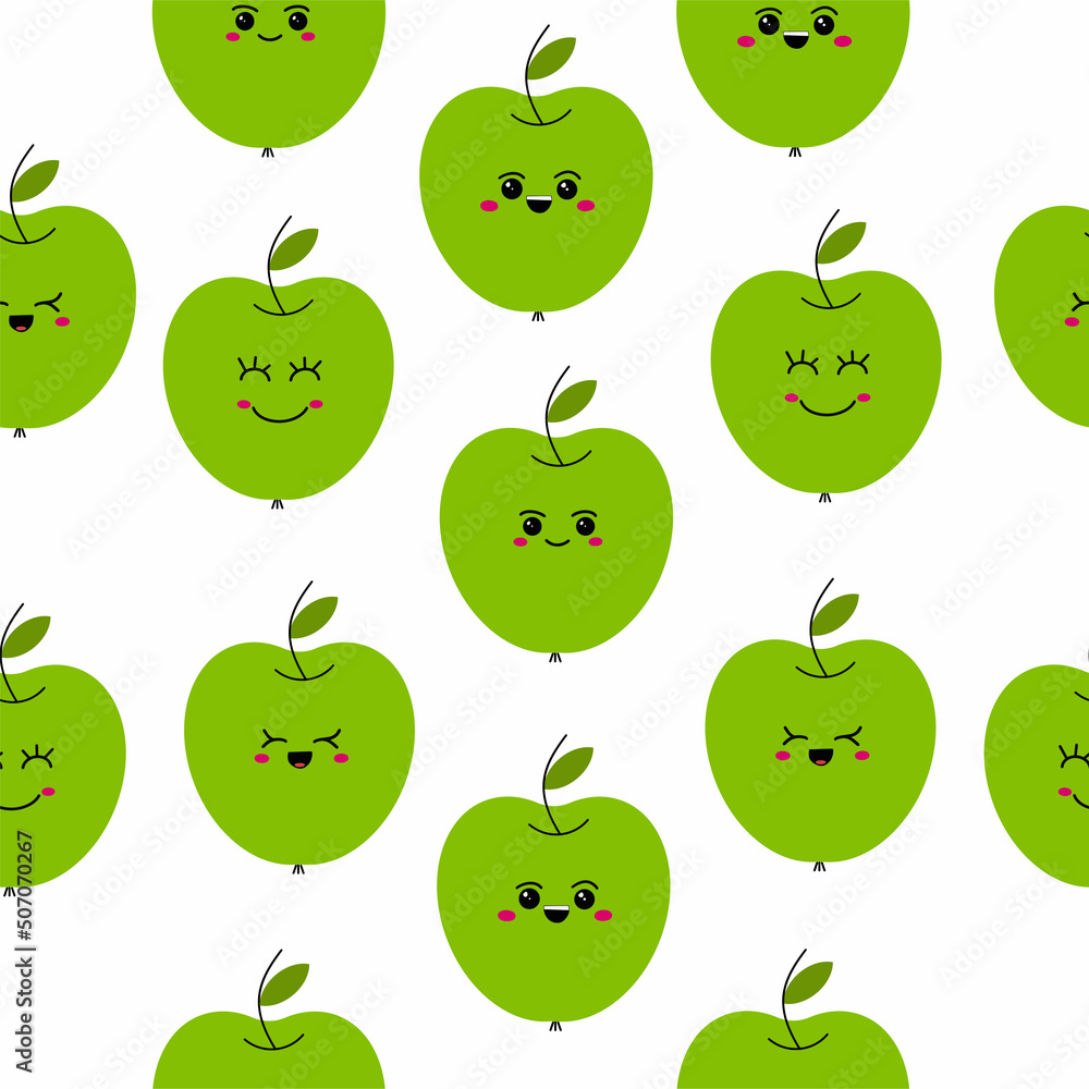 Seamless pattern of green apples on a white background. Vector illustration Seamless pattern of green apples on a white background. Vector illustration
