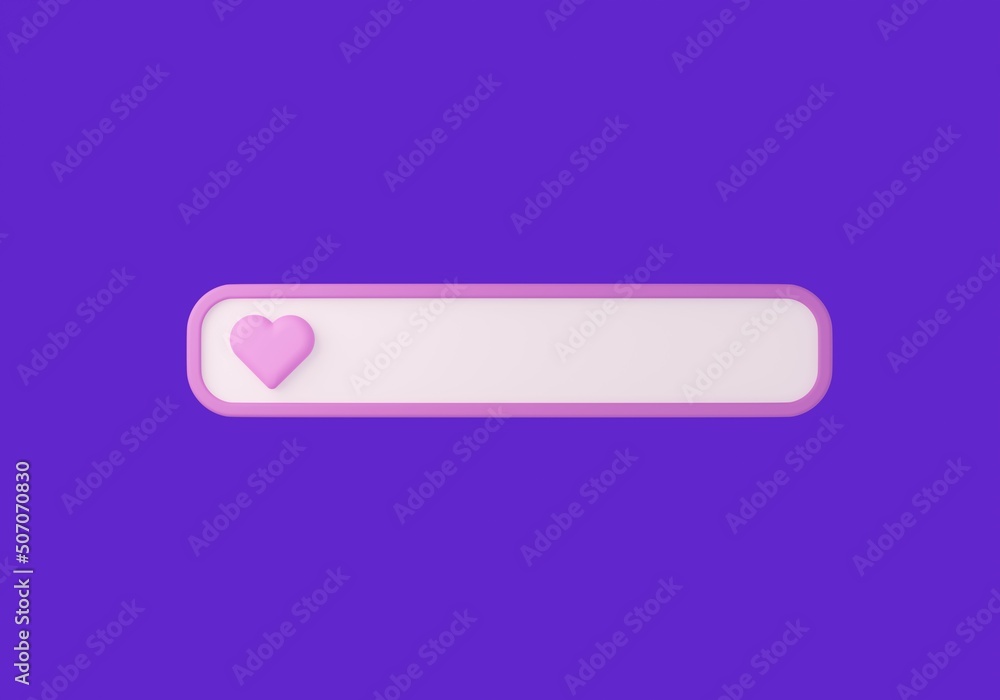 3d rendering of blank search bar with heart on purple background for online love. 3d rendering of blank search bar with heart on purple background for online love.