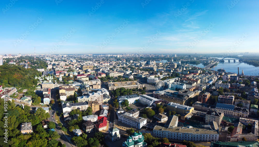 city aerial view Kyiv on Podil district