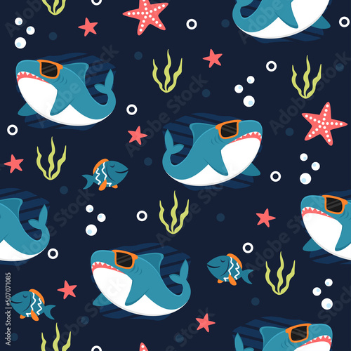 Cool shark cartoon trendy pattern design concepts