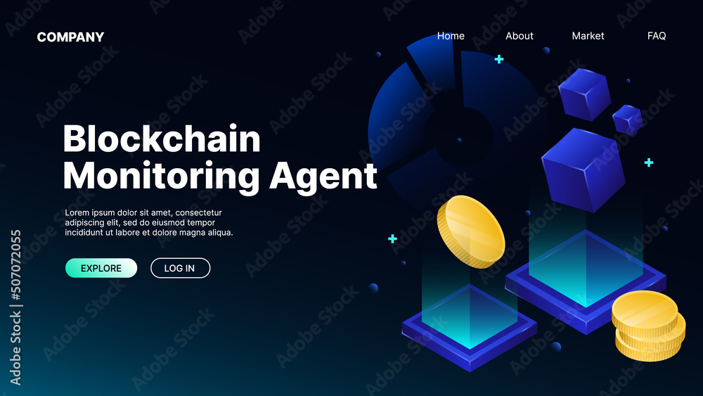 Blockchain Monitoring Agent. Isometric Web Banner. Vector illustration Blockchain Monitoring Agent. Isometric Web Banner. Vector illustration