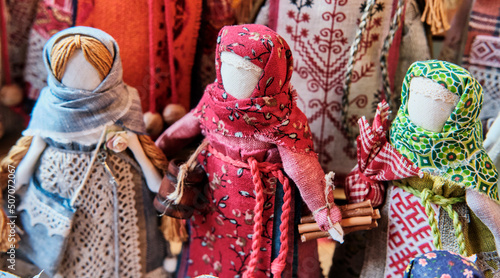 Cuadro en lienzo Russian traditional faceless rag dolls - amulets associated with slavic pagan tr