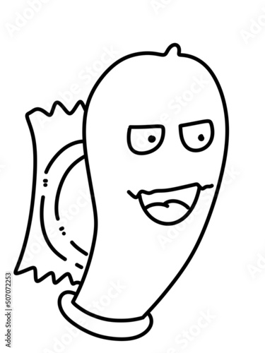 black and white of cute condom cartoon for coloring