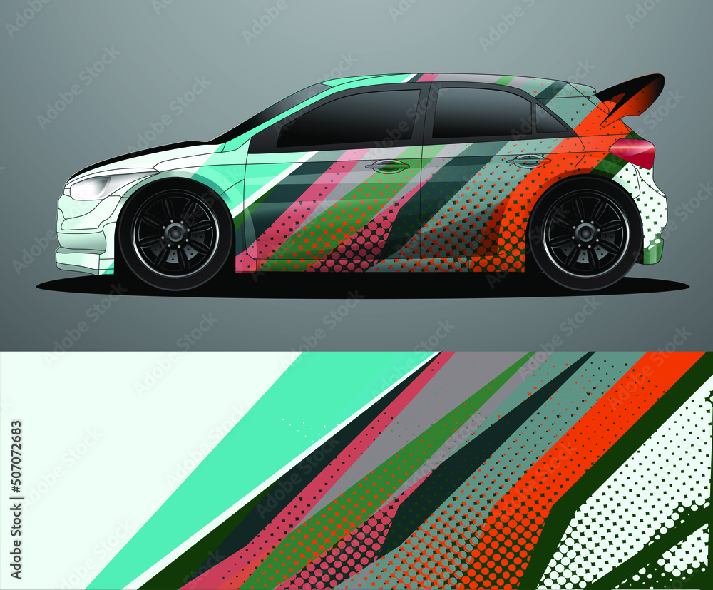 Fototapeta premium Rally car decal graphic wrap vector, abstract background