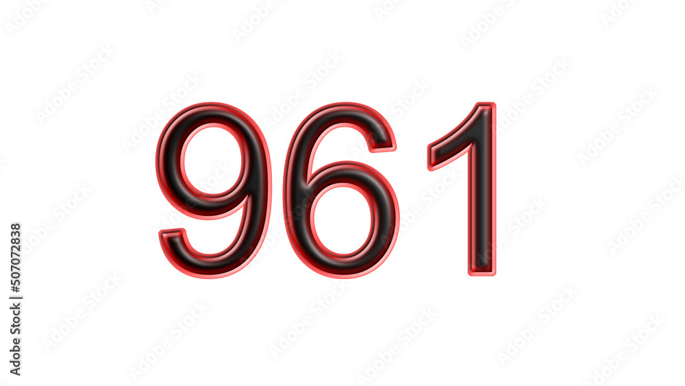 red 961 number 3d effect white background red 961 number 3d effect white background