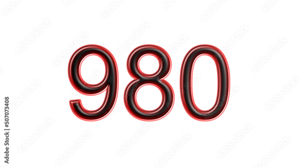 red 980 number 3d effect white background red 980 number 3d effect white background