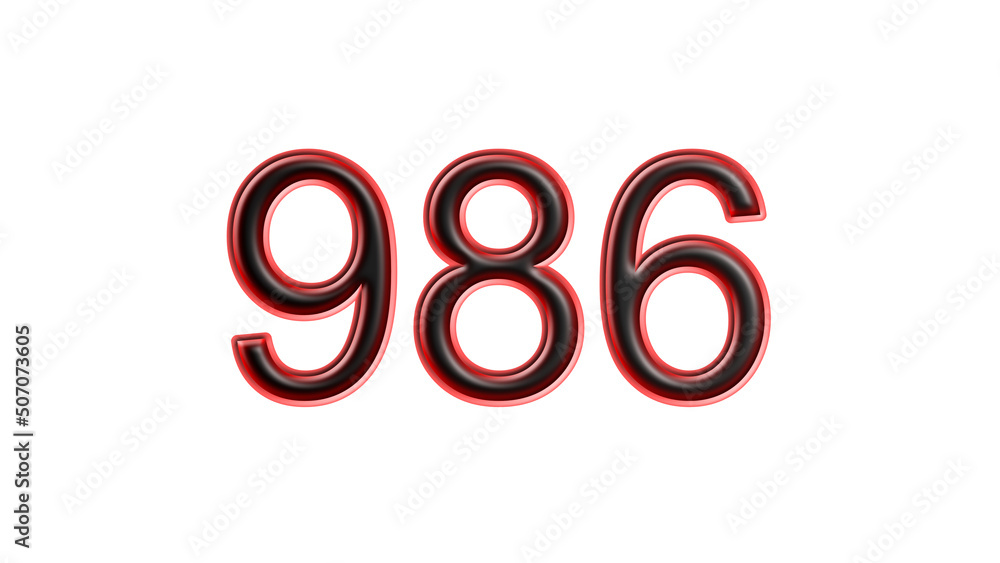 red 986 number 3d effect white background red 986 number 3d effect white background