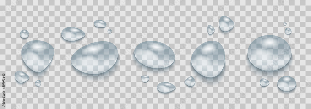Different realistic transparent water drops, isolated on transparent background. Vector design elements collection. Different realistic transparent water drops, isolated on transparent background. Vector design elements collection.