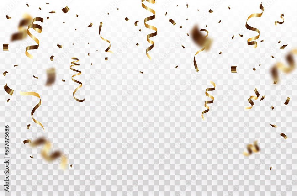 Falling golded confetti ribbons vector isolated illustration. Celebration  background design. Stock Vector | Adobe Stock