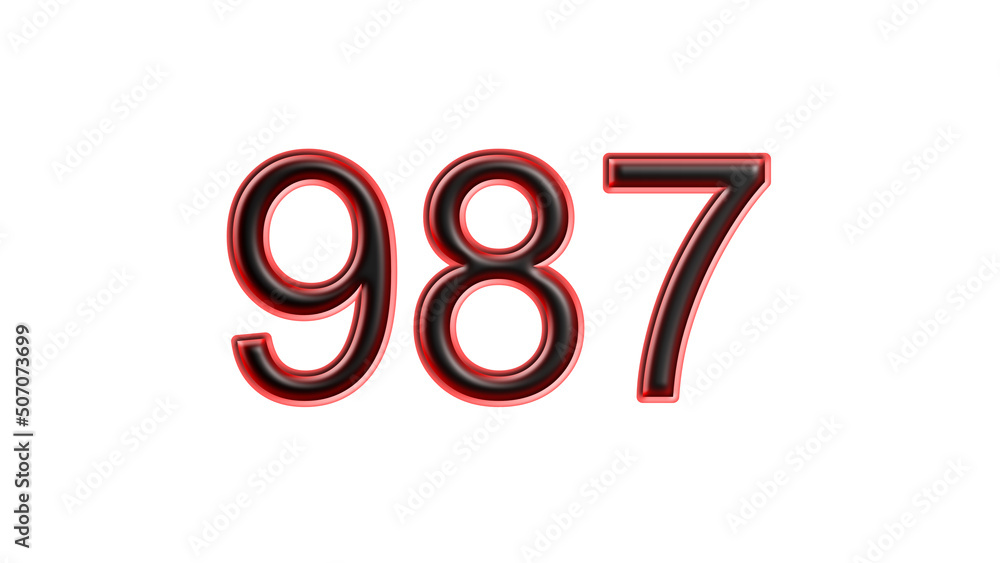 red 987 number 3d effect white background red 987 number 3d effect white background
