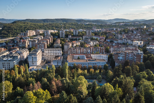 Aerial drone photo of Veliko Tarnovo city in Bulgaria