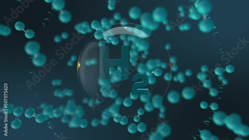 3D Animation of the hydrogen element with particle ring that symbolises movement as an energy source of the future. Hydrogen is the fuel of the future. photo